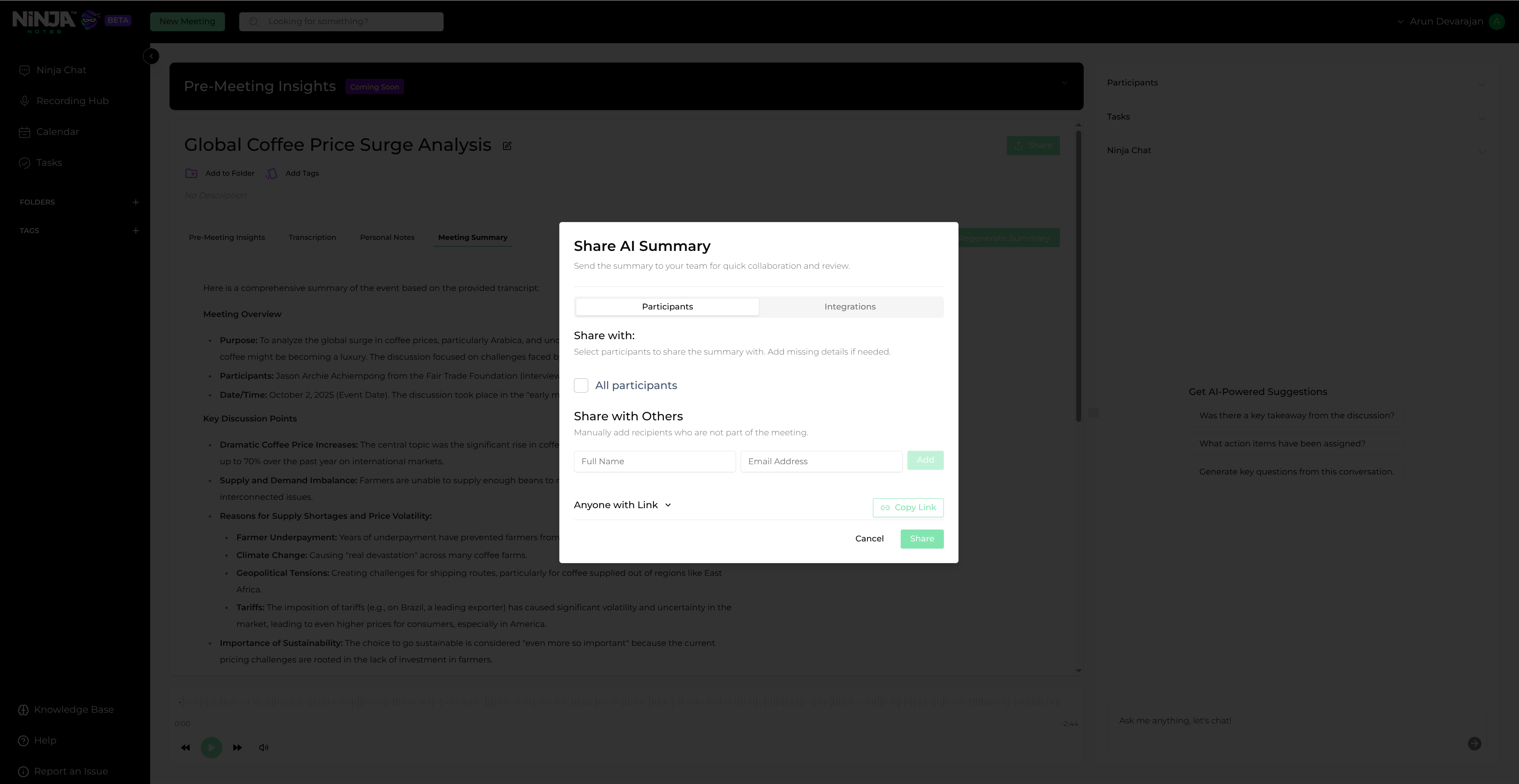 Share summary dialog