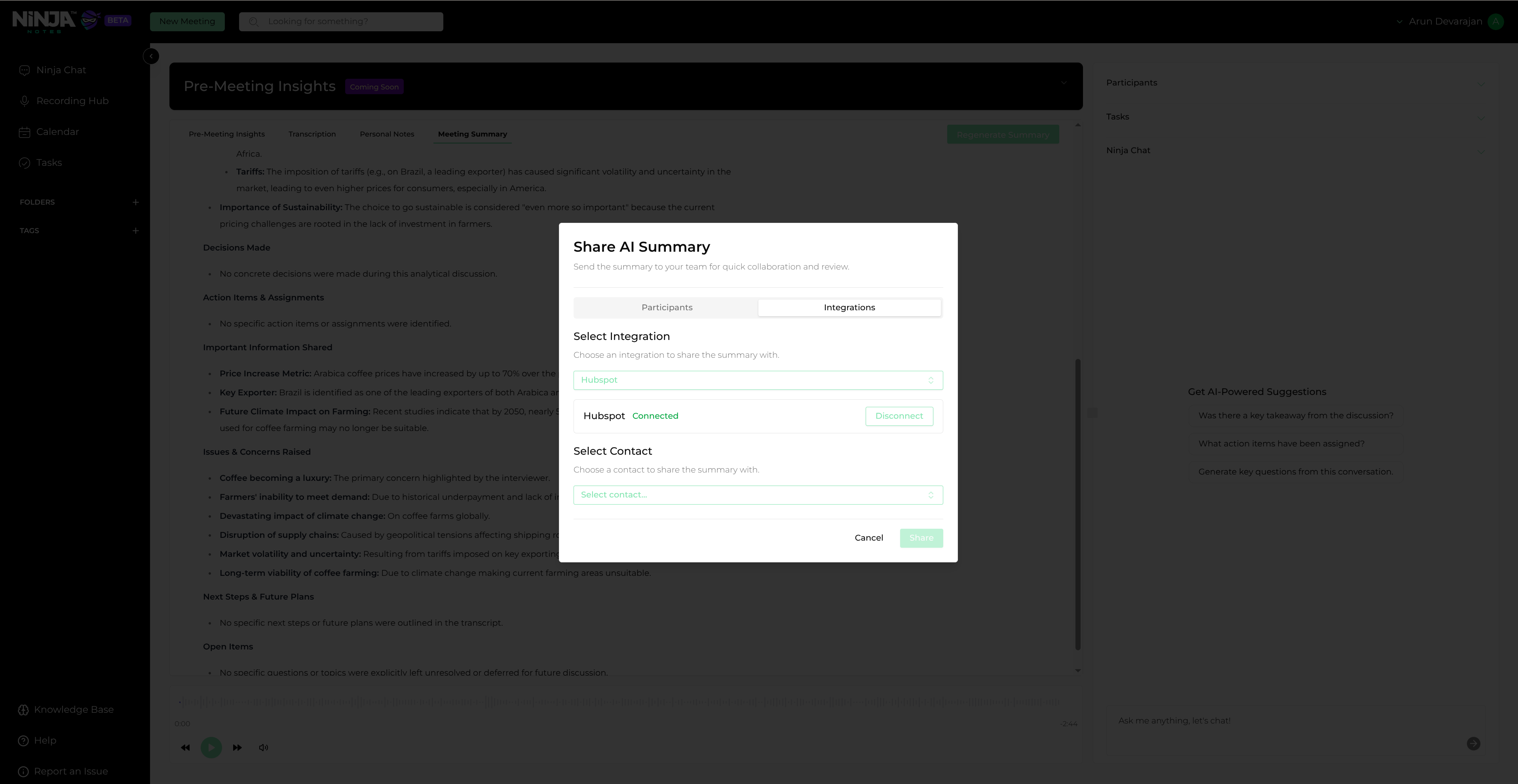 Share summary dialog