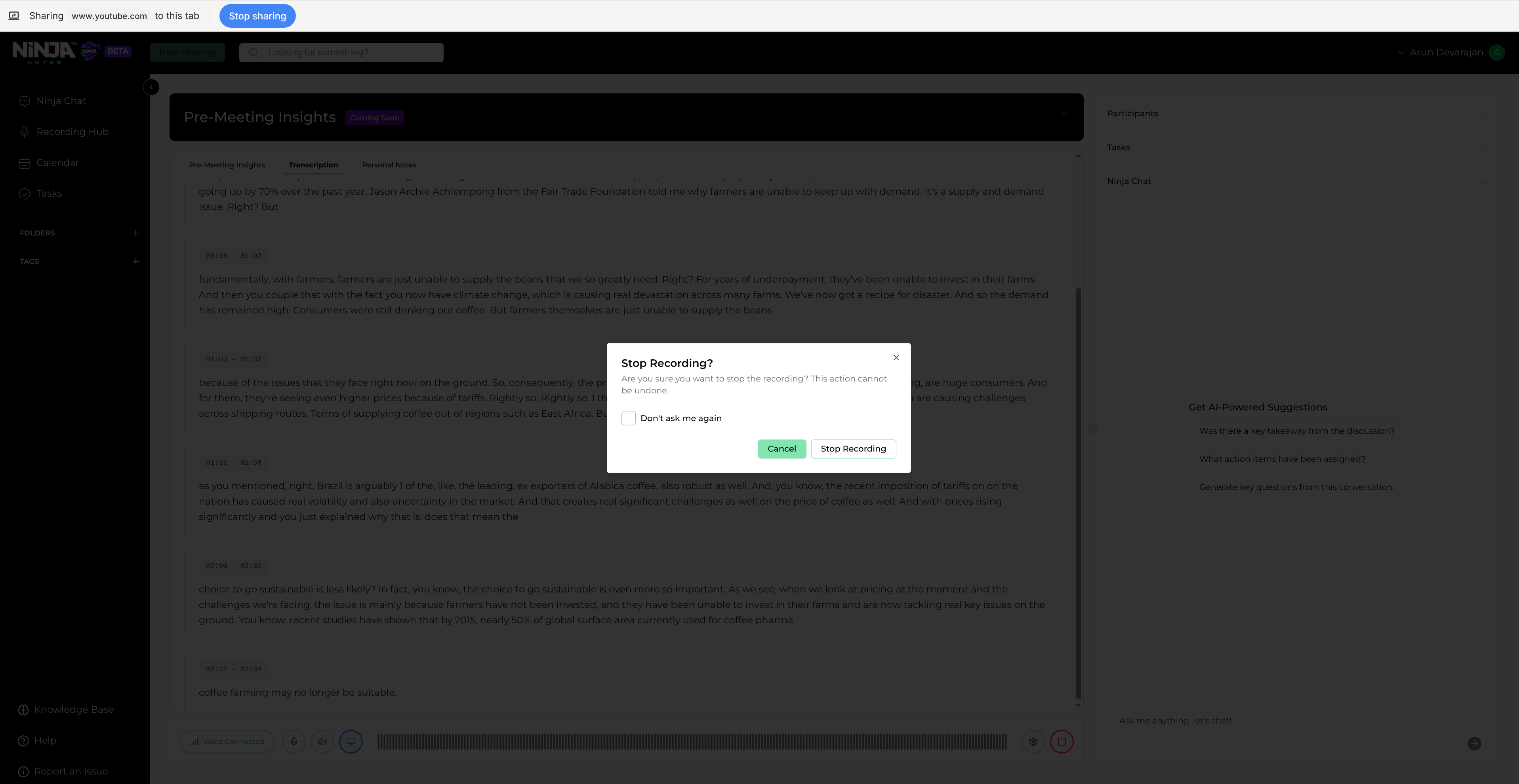 Stop Recording interface