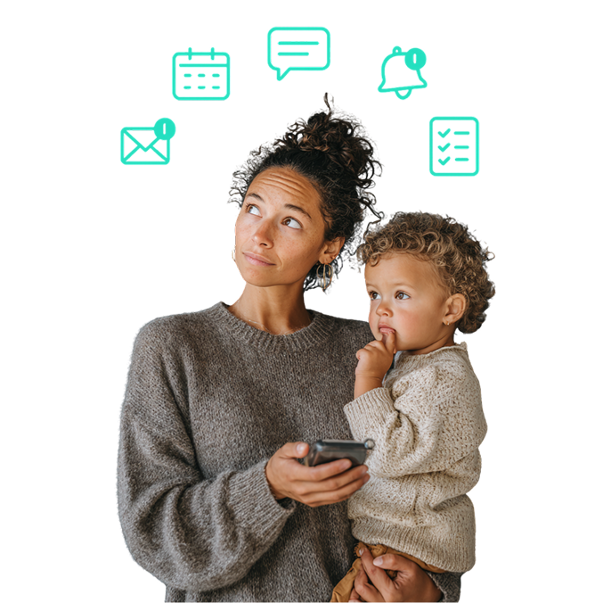 Multitasking woman with child